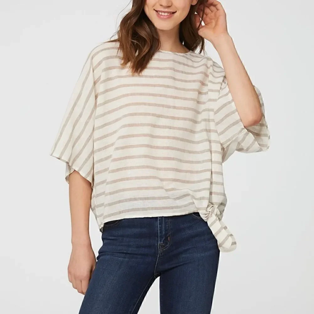 Beachlunchlounge Linen Cotton Blend Women’s Size XL Lucy Striped Top